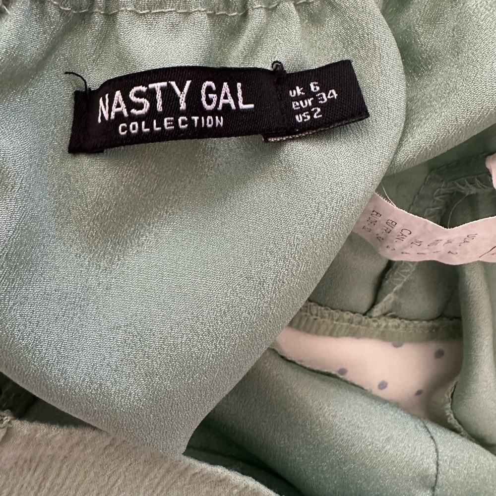 Nasty Gal Sage Green Halter Crop Top Ruched Bust Minimalist Going Out - Picture 3 of 6